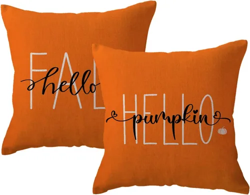 Vista 17 de Fundas de almohada naranjas de otoño de 12 x 20 pulgadas, paquete de 2 fundas de almohada decorativas rectangulares/lumbar, fundas de cojín de Hello