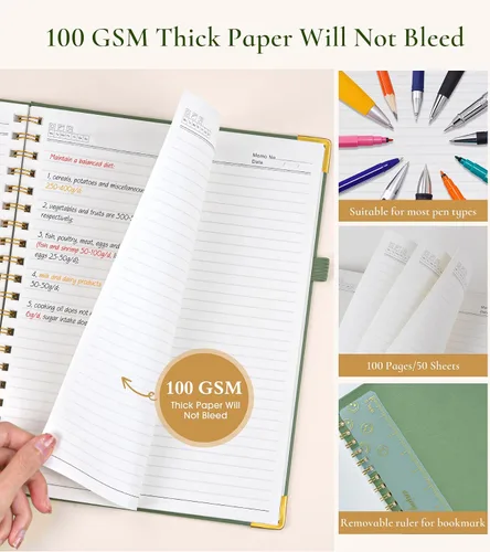 Vista 5 de Cuaderno en espiral de tapa dura de 8.5 x 11 pulgadas, cuadernos A4 grandes y bonitos para mujeres y hombres, cuaderno rayado a rayas