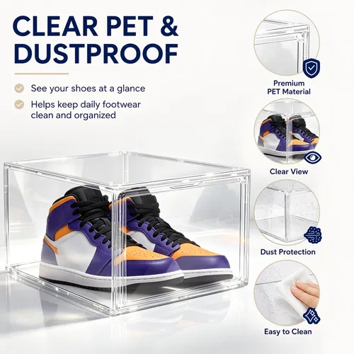 Vista 5 de 1 paquete de cajas de zapatos de acrílico transparente para tamaño 12