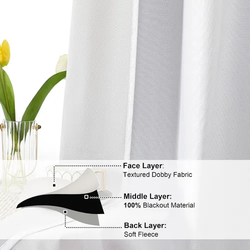 Vista 8 de OVZME Cortinas 100% opacas de 84 pulgadas de largo, 2 paneles para sala de estar, cortinas opacas blancas grisáceas, cortinas con aislamiento