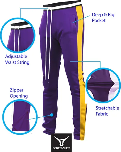 Vista 5 de SCREENSHOT-Track Pants S41700 Mens Premium Slim Athletic Fitness Lifestyle Workout Bottoms - Classic Fit S41700-púrpura/oro