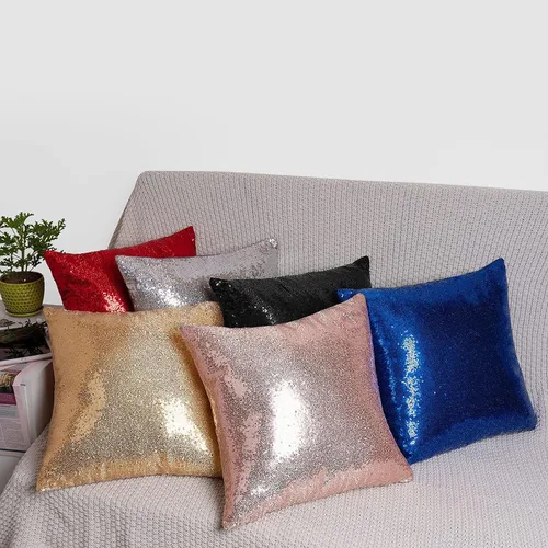 Vista 4 de Fundas de cojín cuadradas decorativas para el hogar, con lentejuelas sólidas y brillantes, para bodas, fiestas, 16 x 16 pulgadas (15.7 x 15.7 in)
