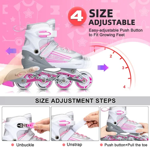Vista 2 de Kuxuan Skates Inline Skates Adjustable for Kids,Girls Skates with All Wheels Light up,Fun Illuminating for Girls and Ladies