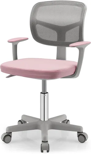 Vista 12 de Silla de escritorio para niños, silla ergonómica giratoria para estudio con soporte lumbar, malla transpirable y ruedas de bloqueo automático, silla