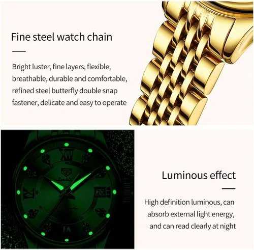 Vista 6 de OLEVS Relojes automáticos para mujer, mecánicos, cuerda automática, vestido de lujo, esfera de diamante, correa de acero inoxidable, impermeable