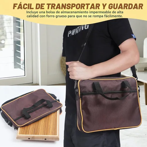 Vista 6 de Cajon, 12 x 9.4 x 1.7 pulgadas, caja de percusión de madera de cebra caja de ritmos con cuerdas ajustables internas Cajones, llave, bolsa