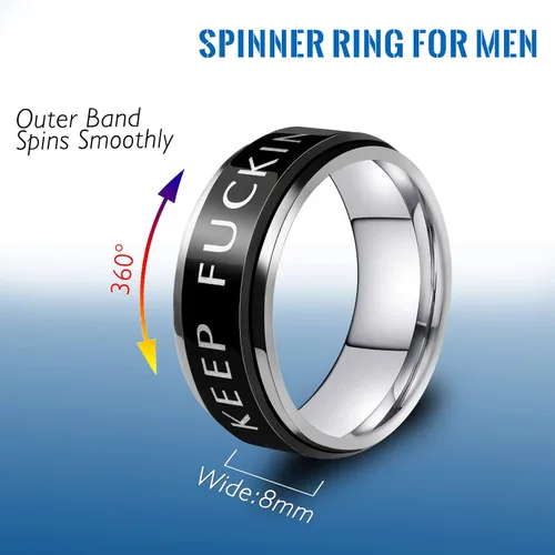 Vista 44 de LAOYOU Anillo giratorio para hombre para alivio de la ansiedad 0.315 in de acero inoxidable negro anillo de ansiedad con incrustaciones de cadena