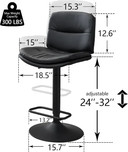 Vista 2 de FIRAVOE Juego de 2 taburetes de bar giratorios, taburetes de bar de altura de mostrador tapizados de doble capa con respaldo, taburete de bar
