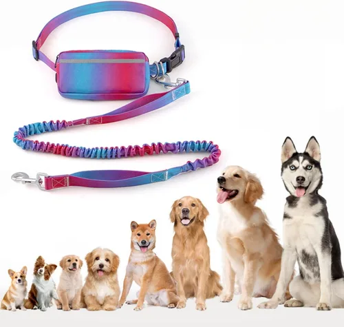 Vista 7 de Correa de perro manos libres para perros medianos y grandes, correa de perro manos libres con bolsa de cremallera, adecuada para correr, trotar