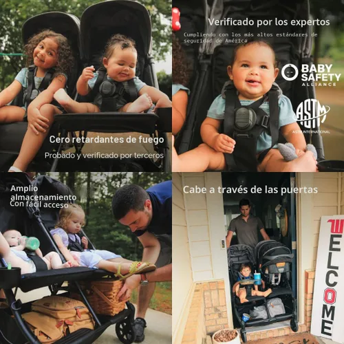 Vista 6 de Strolee - Cochecito ligero de doble lado a lado para viajes, 22 libras, plegado compacto de 9.5 pulgadas, de bebé a niño, sin arnés de reenhebrado