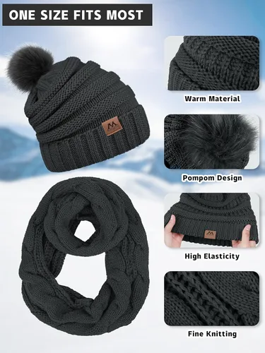 Vista 2 de Motarto Conjunto cálido de invierno, gorro de punto, bufanda y guantes calentadores de oídos, para hombres y mujeres, cubierta cálida para clima frío