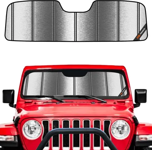 Vista 16 de Pigenius Parasol para Parabrisas para Jeep Wrangler 1997-2006 Sombrilla para Ventana Delantera - Salvaguarda Gris