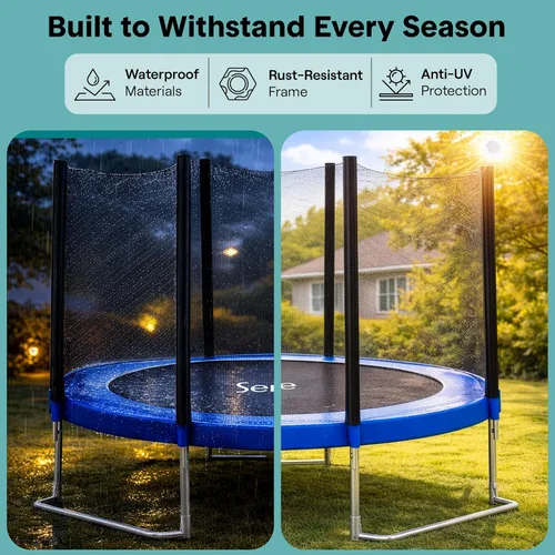 Vista 5 de SereneLife - Trampolín al aire libre de 8 pies, 10 pies, 12 pies, 14 pies con red de cierre, escalera y revestimiento antioxidante - Trampolín