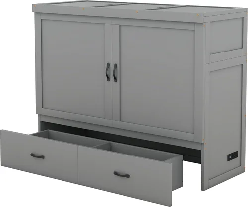 Vista 7 de Baúl móvil Murphy de tamaño Queen con módulo USB integrado de doble alimentación/USB, armario moderno y tradicional de madera maciza con cajón Gris-A
