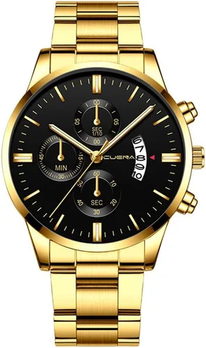 Vista 5 de yunanwa Paquete de 4 relojes para hombre, de lujo, casual, para negocios, impermeables, militares, de cuarzo, correa de acero inoxidable, dorado