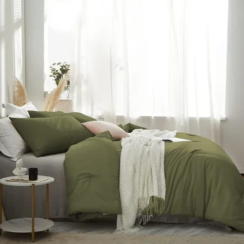 Vista 4 de INDACORIFY Juego de funda de edredón de algodón verde oliva con cierre de cremallera, lujoso y acogedor juego de ropa de cama de algodón suave 100%