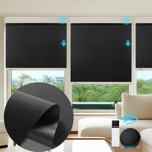 Vista 11 de ZSTARR Persiana inteligente motorizada para ventana, persiana enrollable opaca automática compatible con control remoto, seguridad infantil, batería