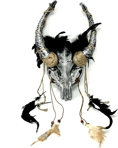 Vista 10 de Carnero - Máscaras de demonio y cuernos de diablo de cabra, máscara de miedo para disfraz de Halloween, terror