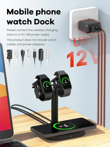 Vista 7 de Base de cargador de reloj dual universal, estación de cargador 3 en A33SW-Negro