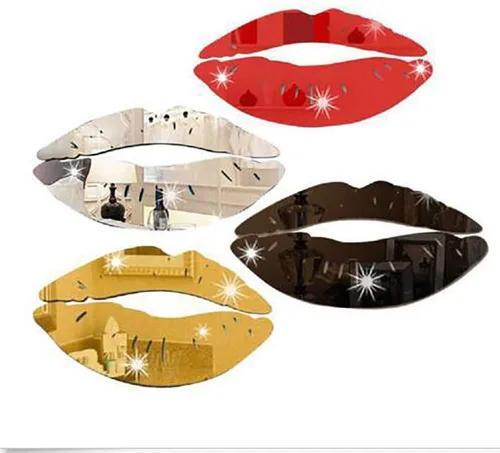 Vista 5 de Juego de 2 calcomanías de pared de espejo de labios de beso 3D maquillaje acrílico DIY arte calcomanías decoración del hogar (plata)