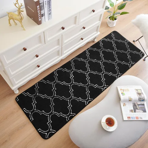 Vista 6 de Chicrug - Alfombra geométrica moderna de 2 x 6 pies para dormitorio o pasillo Negro Geometric
