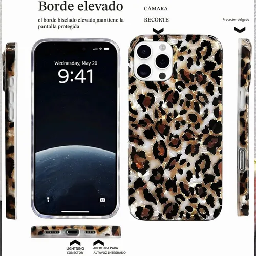 Vista 5 de J.west - Funda compatible con iPhone 15 Pro de 6.1 pulgadas, diseño elegante, translúcido, brillante, con estampado de leopardo y guepardo, diseño