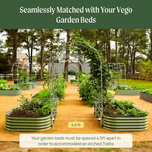 Vista 8 de Vego Garden Sistema modular de enrejado arqueado de 1.5 pies de largo para todas las camas de jardín clásicas para plantas trepadoras como frijoles