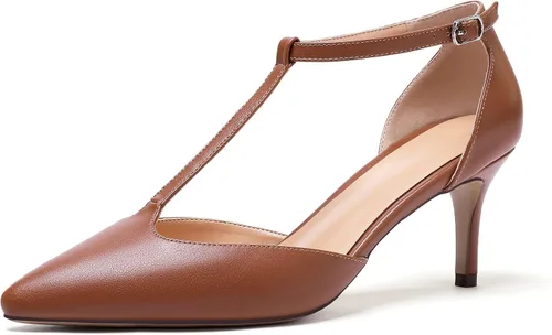 Vista 2 de SAMMITOP Zapatos de vestir con barra en T de tacón medio y correa en el tobillo para mujer