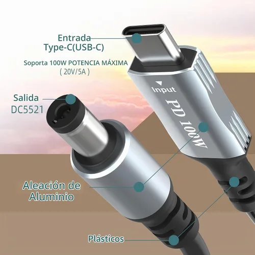 Vista 3 de Cable de alimentación USB C a CC de 3.3 pies x 0.1 in, para laptop Starlink mini cable de carga USB C entrada a salida DC5521 20V5A, funciona
