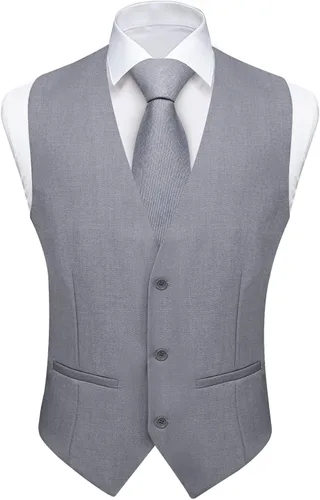 Vista 4 de DiBanGu Mens Vest Tie Set 5PCS Formal Dress Waistcoat Light Grey