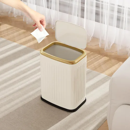 Vista 7 de TIPGO Cubo de basura pequeño para baño con tapa emergente, 2.1 galones Crema