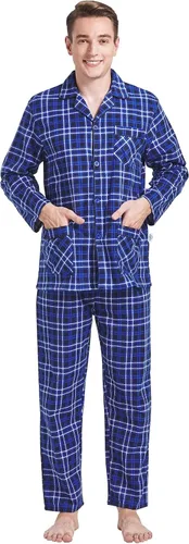 Vista 5 de GLOBAL Conjunto de pijama para hombre 100% franela de algodón ropa de dormir de manga larga superior e inferior