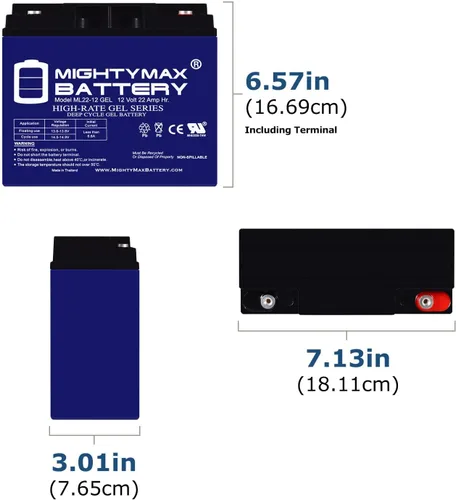 Vista 2 de Mighty Max Battery Reemplazo de batería de gel de 12V 22AH para E-Wheels EW-36-4 Pack