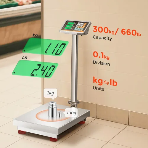 Vista 4 de Bonvoisin Báscula digital de plataforma con plataforma de acero inoxidable, 660 libras, báscula de piso de almacén resistente para pesaje