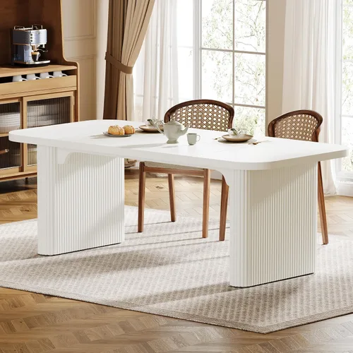 Vista 10 de Tribesigns Mesa de comedor moderna para 6 personas, mesa de cocina marrón oscuro de 62 pulgadas con pedestal doble robusto, mesa de comedor