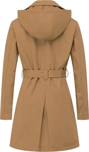 Vista 2 de Gabardina de doble botonadura para mujer, abrigo largo con cinturón de longitud media, chaqueta de vestir larga con capucha desmontable