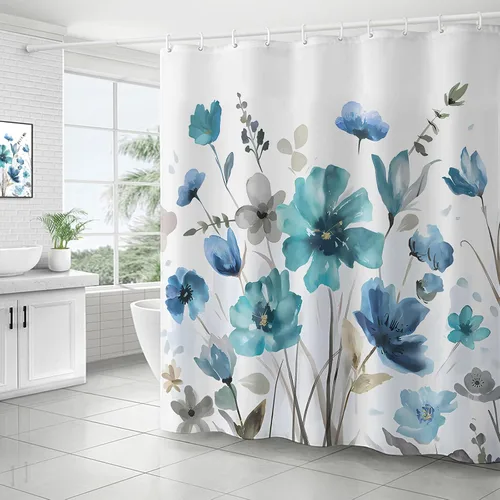 Vista 13 de Cortina de ducha floral de primavera, cortinas de ducha de plantas de flores silvestres para baño, cortina de baño de tela de poliéster impermeable
