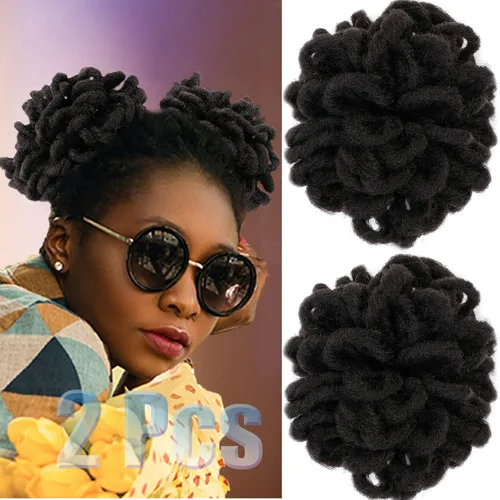 Vista 35 de Abellee 2 moños de Loc para mujeres negras, 8 pulgadas, moño de pétalos de Loc, Afro, cola de caballo alta, cordón de coleta, extensiones de cabello