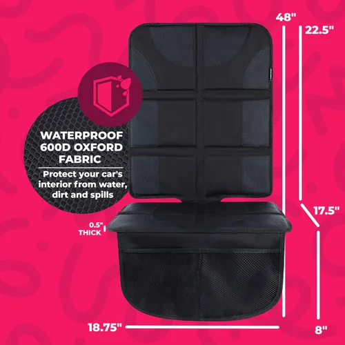 Vista 4 de Todays Kids Protector de asiento de coche, impermeable, con acolchado grueso, 2 bolsillos, ajuste universal, color negro