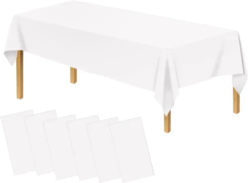 Vista 32 de Mantel de plástico rosa claro (paquete de 2), funda de mesa de comedor de 54 x 108 pulgadas para mesa rectangular, manteles desechables