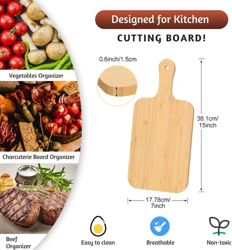 Vista 2 de Didaey Juego de 6 tablas de cortar de bambú, tabla de cortar de madera lisa con asa, tablas de charcutería de cocina a granel, bandeja de servicio