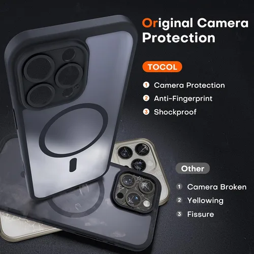 Vista 458 de TOCOL Funda para iPhone 11, compatible con Magsafe, protección completa de cámara, imanes integrados, protección contra caídas, funda translúcida