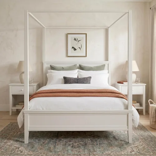 Vista 34 de Cama de plataforma con dosel de 4 pósteres de tamaño matrimonial con cabecero de listones verticales Negro-8.1