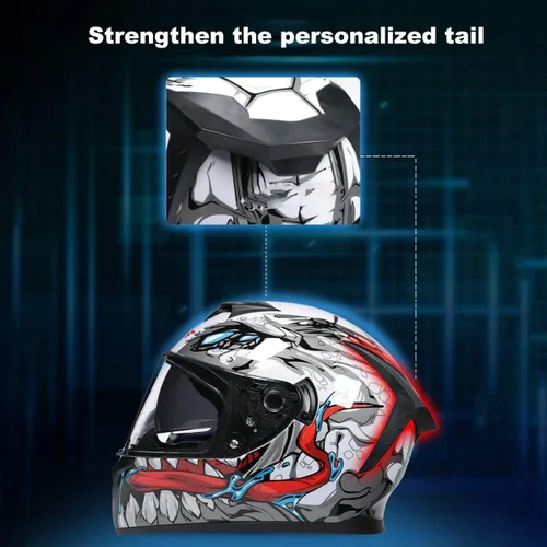 Vista 3 de Cascos de motocicleta de cara completa, casco de motocicleta aprobado por ECE/DOT con viseras dobles, casco de motocicleta de cara completa para J