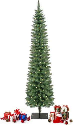 Vista 13 de QBA Árbol de Navidad preiluminado de 7 pies, árbol de Navidad artificial Verde Blanco Cálido