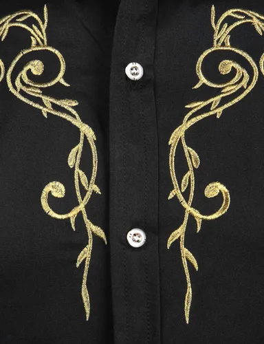Vista 3 de ZEROYAA Camisas de vestir de manga larga con bordado floral para hombre