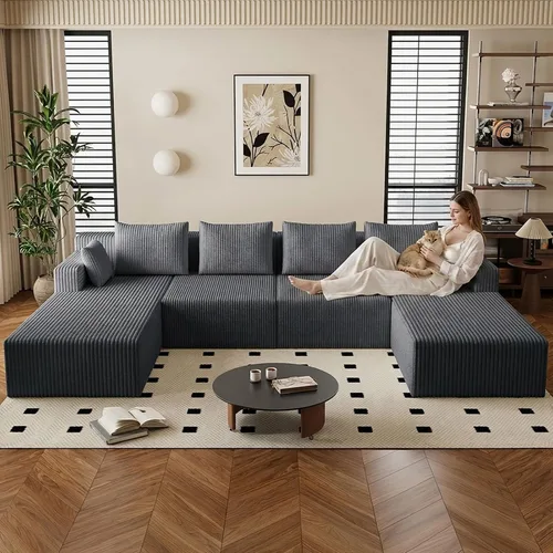 Vista 21 de Lakifun Sofá en Forma de L de 107" con Otomana, Seccional Modular Moderno Sofá Cómodo en Forma de U Nube, Asiento Profundo, Chaise Longue Cama