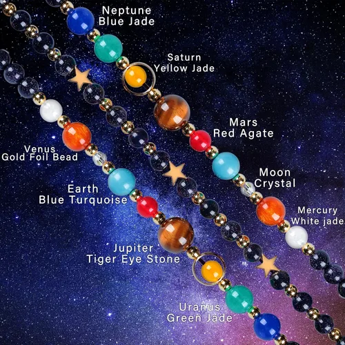 Vista 4 de Correa de pulsera compatible con Apple Watch Series SE 8, 7, 6, 5, 4, 3, 2, 1, bandas de cuentas de estrellas y estrellas de The Eight Planets