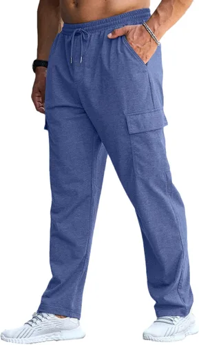 Vista 6 de CTU Pantalones deportivos holgados de moda para hombre, ligeros, para entrenamiento, pantalones deportivos con parte inferior abierta con bolsillos