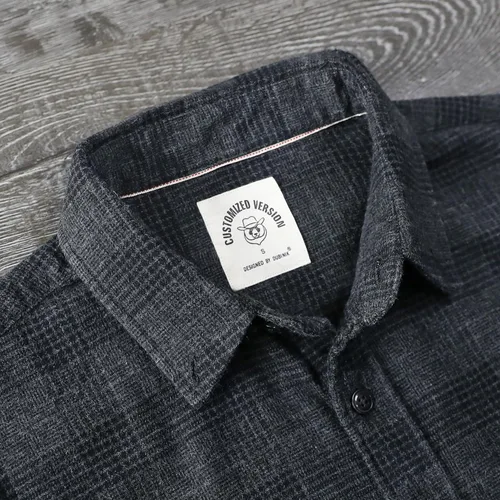 Vista 6 de Dubinik® Camisa de franela, para hombre, de manga larga, a cuadros, suave, 100% algodón, informal, con botones, ajuste regular Gris Negro